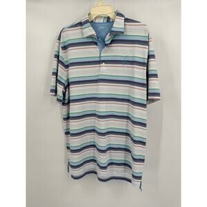 Johnnie O Mens Golf Polo Shirt‎ Size L Striped Performance The Players Club Logo